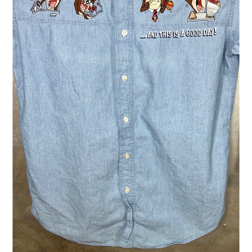 Vintage Warner Brothers Studio Taz Tasmanian Devil Denim Shirt Cartoon Medium - Picture 3 of 13